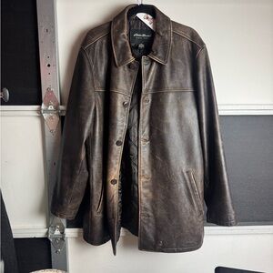 Vintage Eddie Bauer Men's Dark Brown Leather Jacket